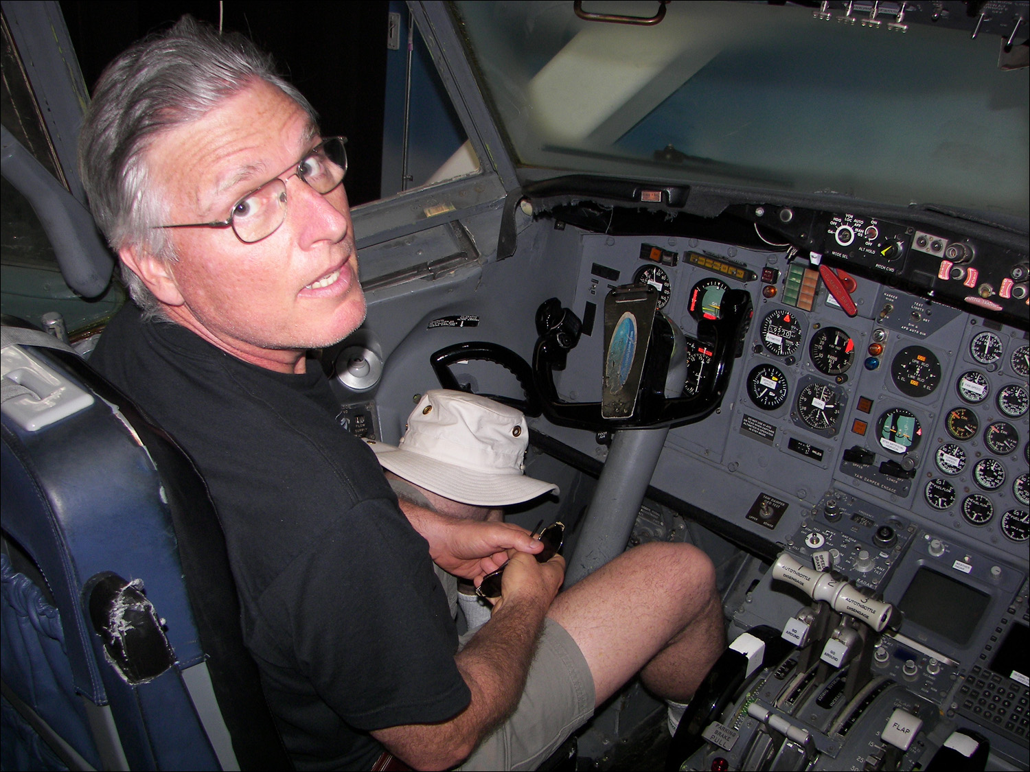 Everett,WA- Boeing tour~ Bob in te flight deck of a Boeing 737